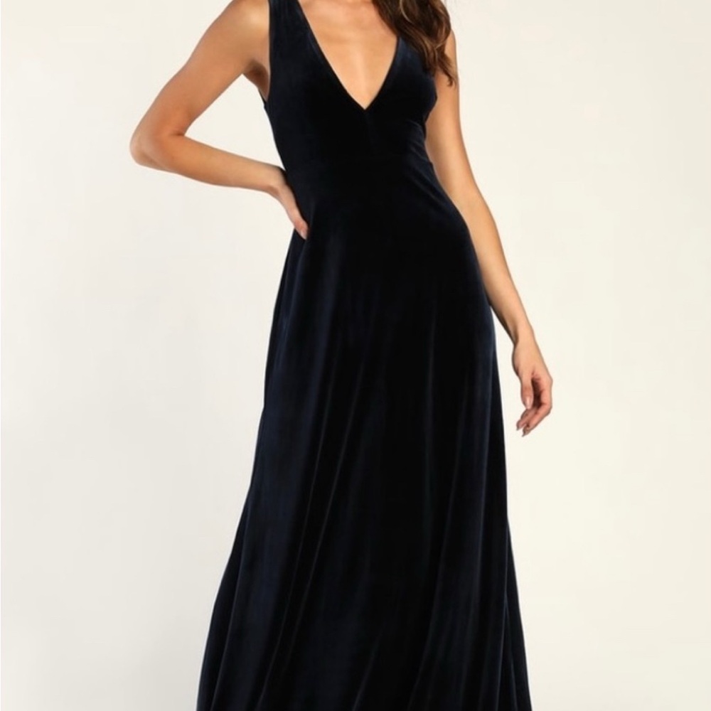 Lulus Stunning Luxury Navy Velvet Maxi Dress XL